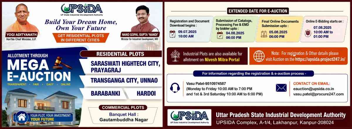 UPSIDA Mega E-Auction 2026: Residential Plots in Prayagraj, Unnao, Barabanki, Hardoi